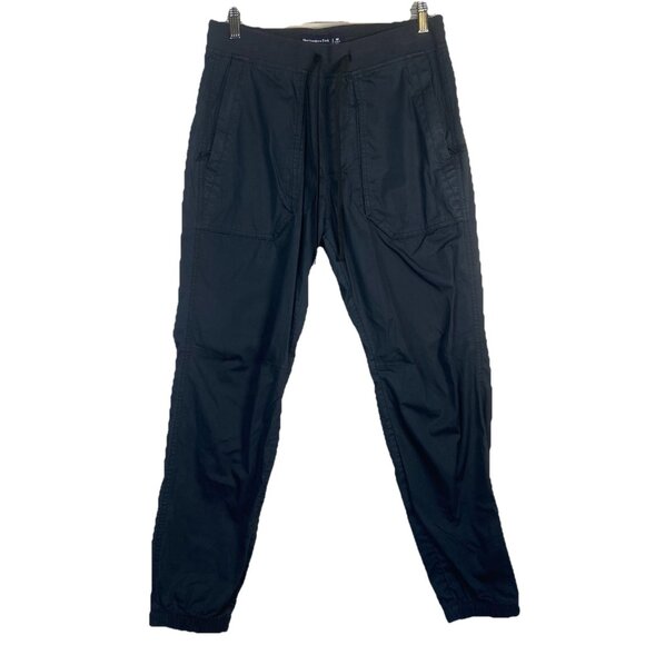 Abercrombie & Fitch Tech Jogger Pants Mens Medium Black Stretch Taper Drawstring - Picture 1 of 8